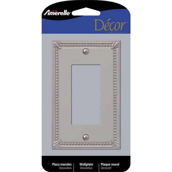 Amerelle Imperial Bead Brushed Nickel 1 Gang Metal Rocker Wall Plate, Gray 3009139 - main